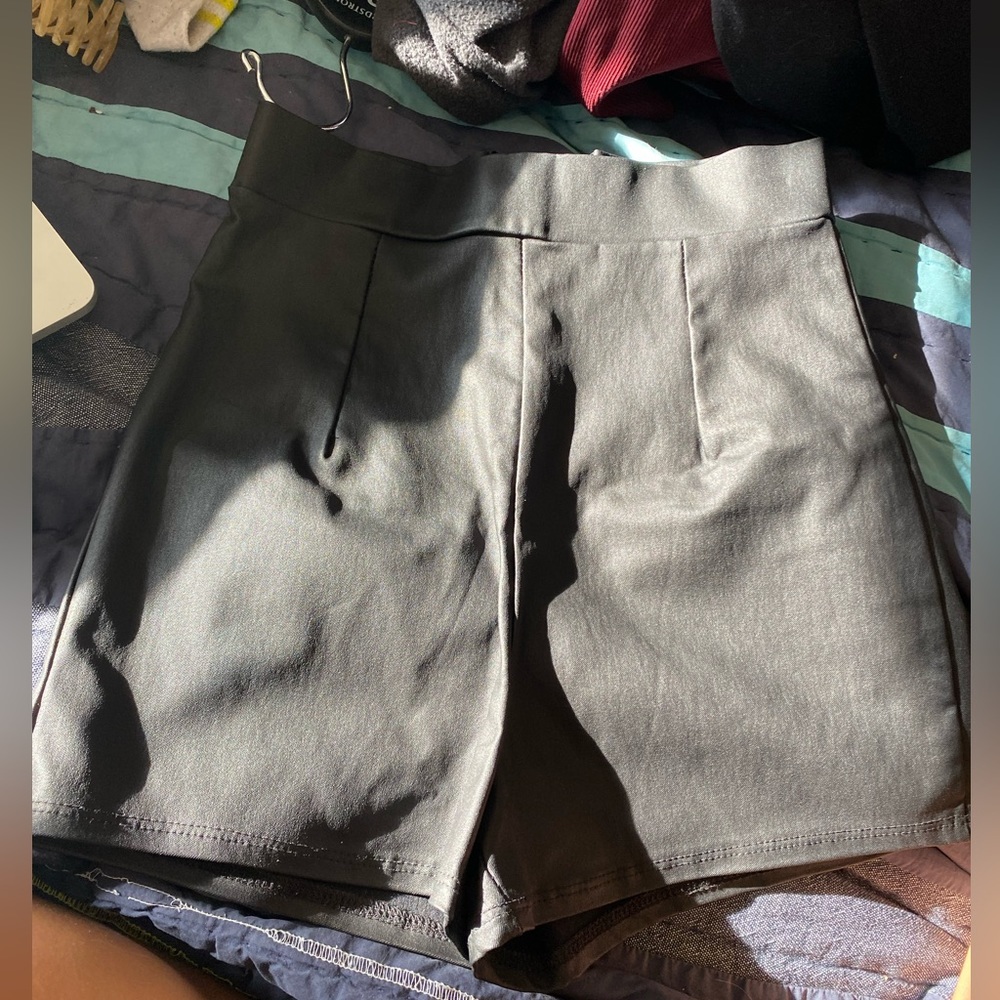 High Waist Faux Leather Black Shorts
